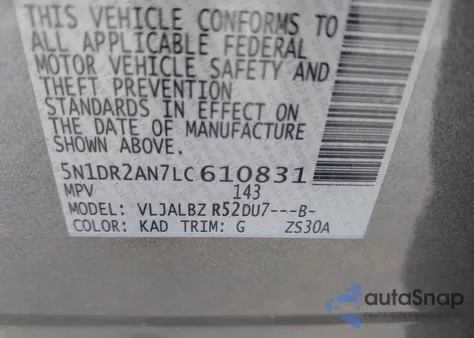 2020 Nissan Pathfinder S 2Wd z USA, uszkodzony, nr VIN 5N1DR2AN7LC610831